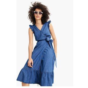 J Crew Chambray Wrap Midi Dress W/Ruffle - Size 6